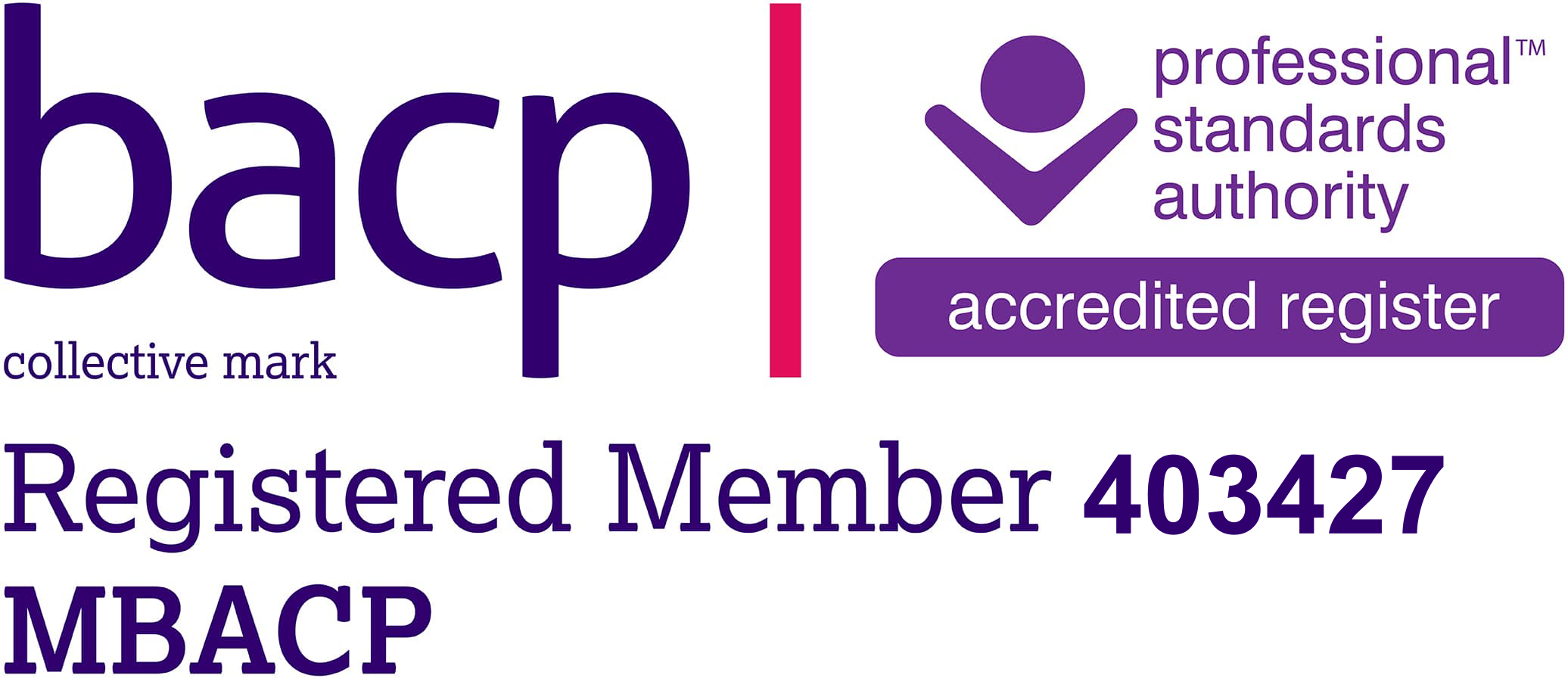 BACP logo showing registered member status and number of counsellor in Farnham Vanessa Vaughan