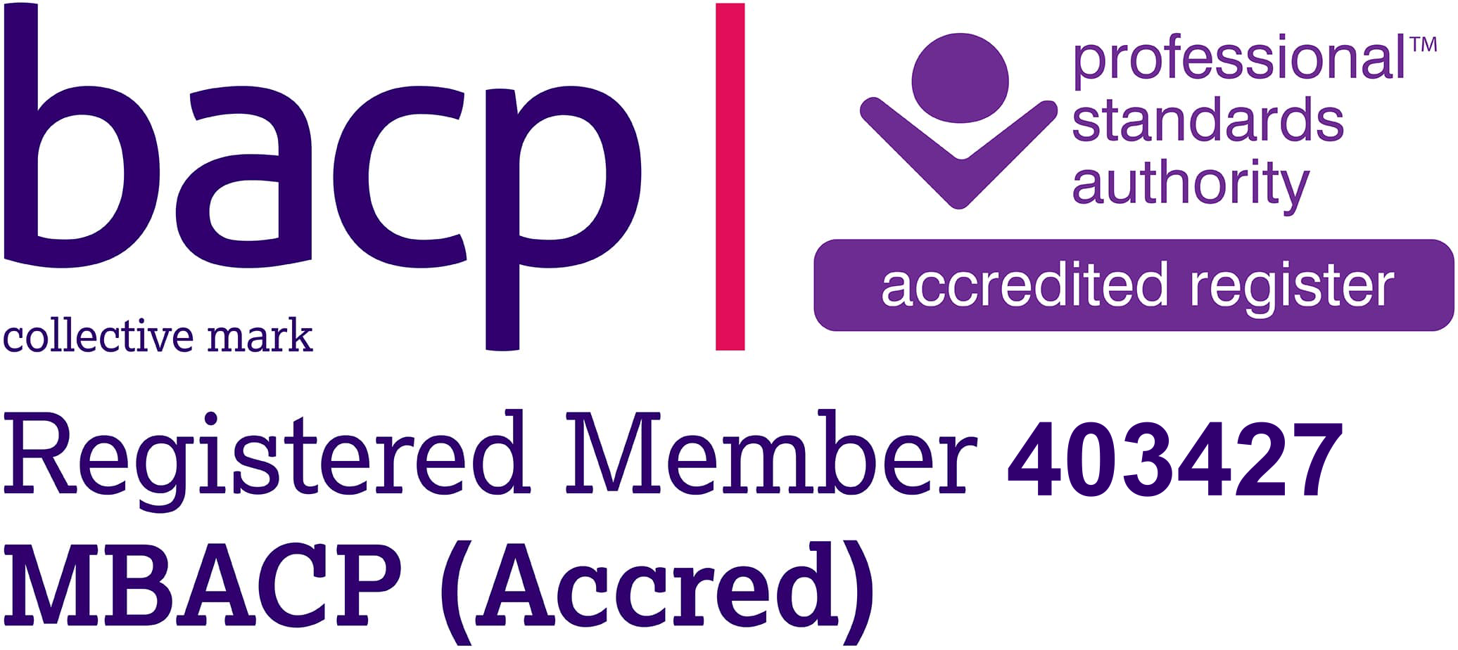 BACP logo showing registered member status and number of counsellor in Farnham Vanessa Vaughan